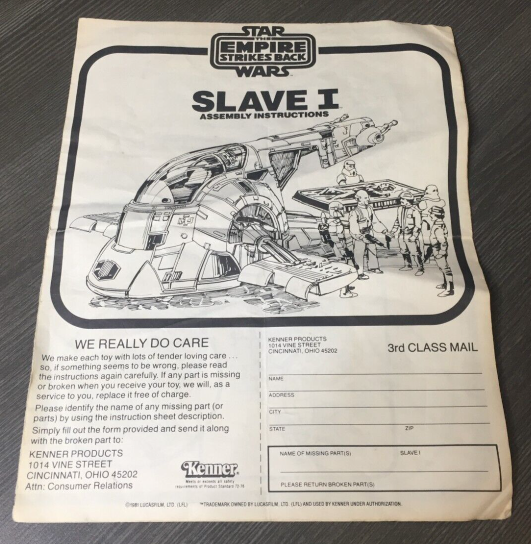 1981 Star Wars SLAVE 1 Kenner Original Instructions