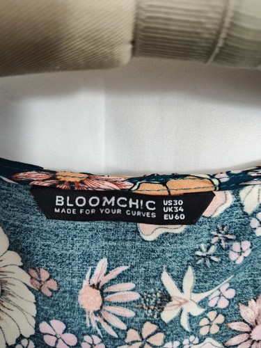 BloomChic Dress Women's Plus size 30 Rayon Teal Pink Floral V Neck Beach Cover - Picture 4 of 8