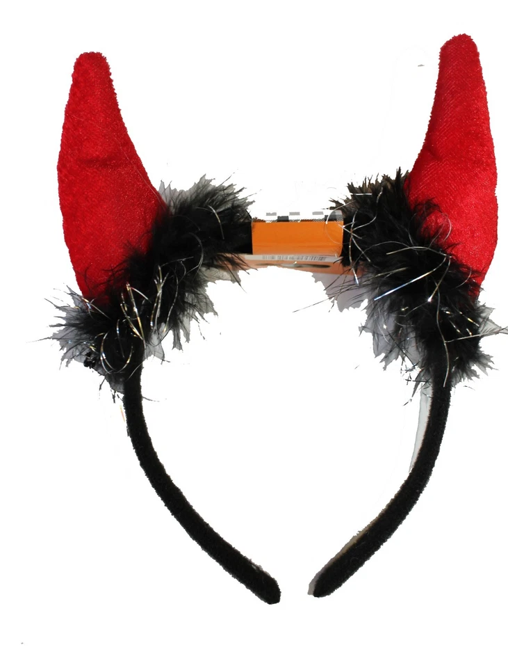 Diadema Cuerno Diablo Rojo con Plumas Negras Difusas para Edades 4+ Disfraz Niños Foto 2 de 2