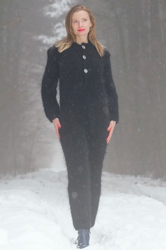 SuperTanya black fluffy mohair catsuit thick ski bodysuit ready to ship size M - Imagen 7 de 10