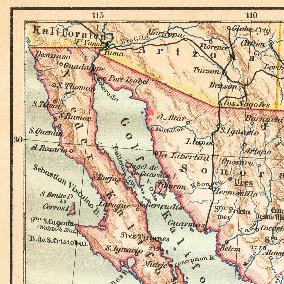 MÉXICO Original Vintage Antiguo Mapa Plano Impresión 1888 Estados Unidos Mexicanos Foto 2 de 4