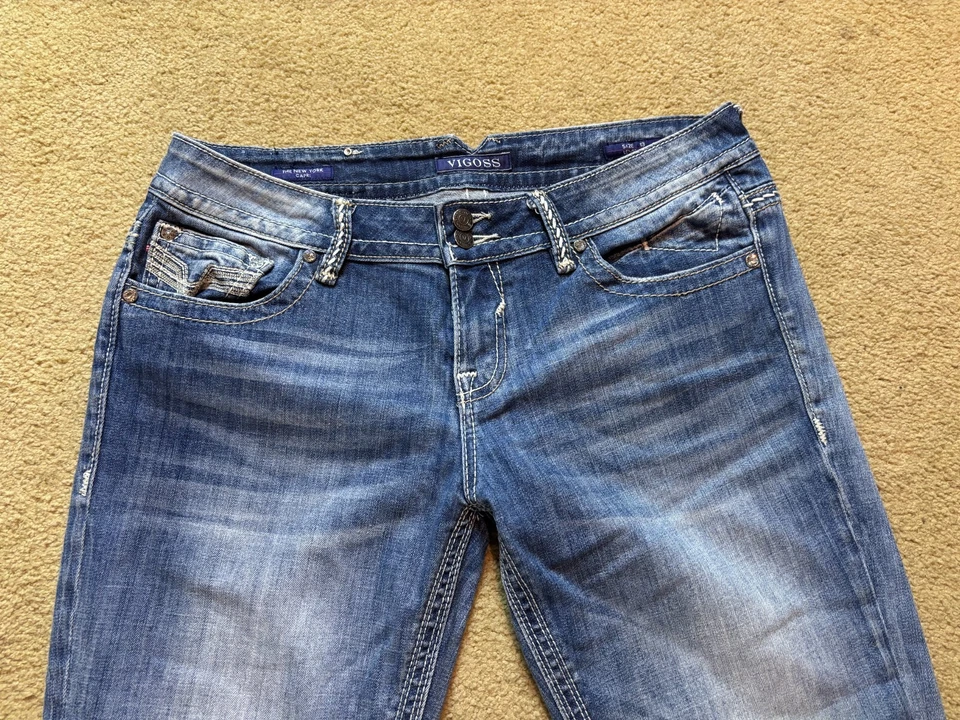 Women's Vigoss Stretch Denim Cropped The New York Capri Rhinestone Jeans 13x21 - Image 3 of 4