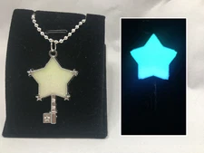 STAR Key Wand Glitter GLOW IN THE DARK Silver Kawaii Charm Pendant Necklace