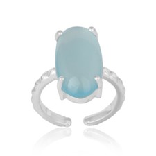 Aqua Chalcedony Gemstone Prong Set 925 Sterling Fine Silver Ring Jewelry