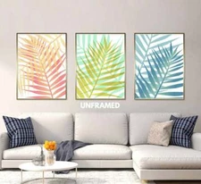 Colorful Palm Leaves, Set of 3 Prints, Minimalist Art, Home Wall Decor