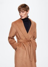 Mango Abrigo Gabriela Woman Handmade Robe Recycled Wool Coat Beige Size Xl