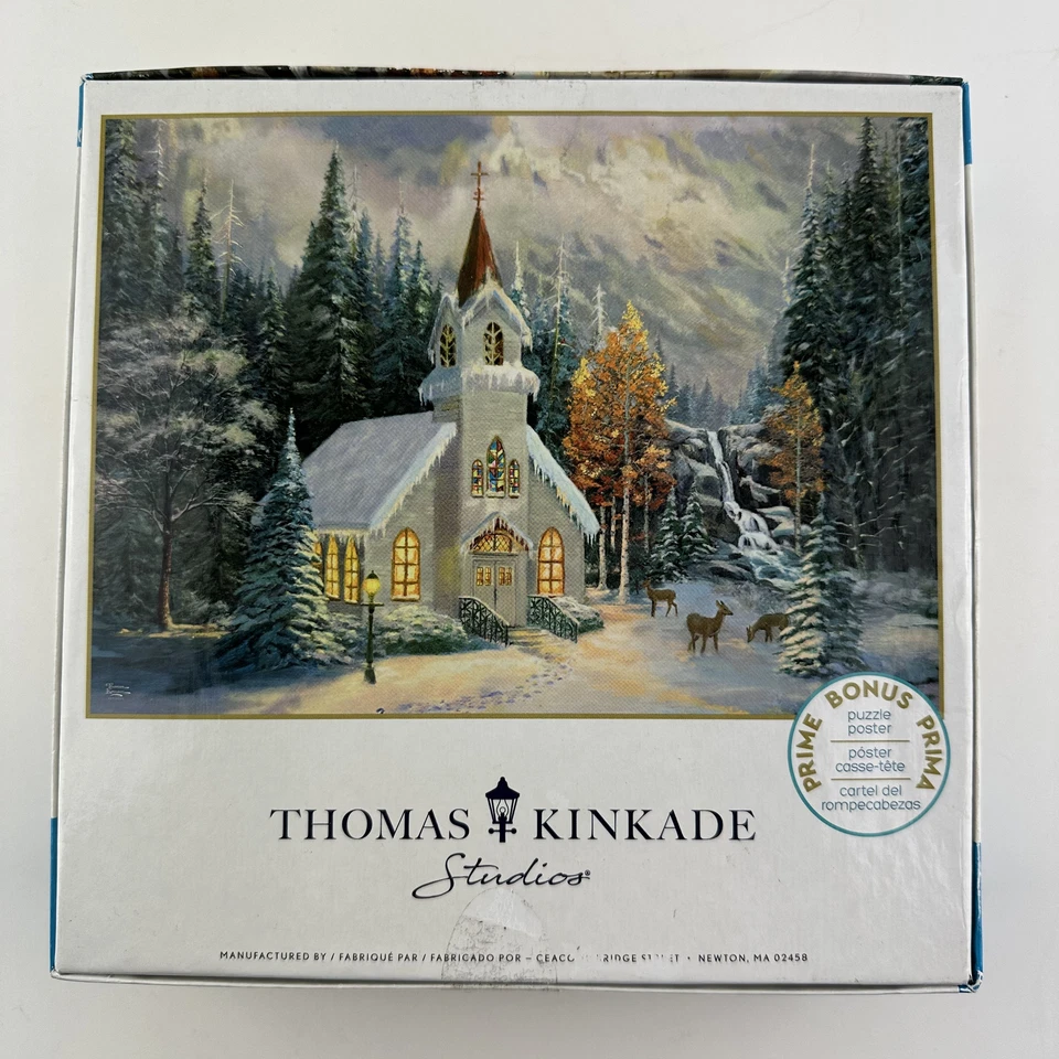 Thomas Kinkade Puzzle Deer Creek Chapel 1000 件 Ceaco No. 41044 Series 15 全新带盒 — 第 2/4 张图片