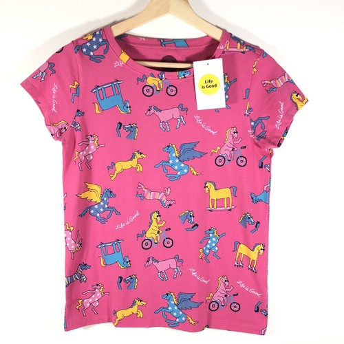 Life Is Good Crusher T-Shirt Girl’s XL (12-14) Pink Happy Horse Print Graphic - Picture 1 of 5