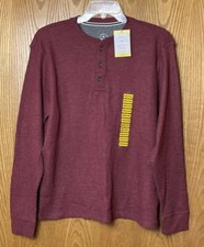 Men's MEMBER'S MARK Shirt Thermal Henley Waffle Medium, Port Heather