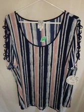 WOMENS NEW NWT NAVY PALE BLUE ROSE WHITE NAIF TUNIC TOP SHIRT BLOUSE SIZE 2X 48"