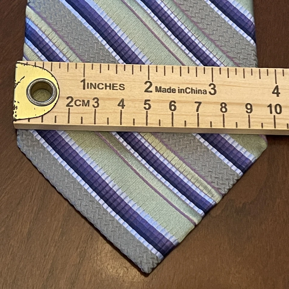 Martin Wong Green Blue Purple Hand Made 100% Silk Men’s Neck Tie Made In China - Image 4 of 4