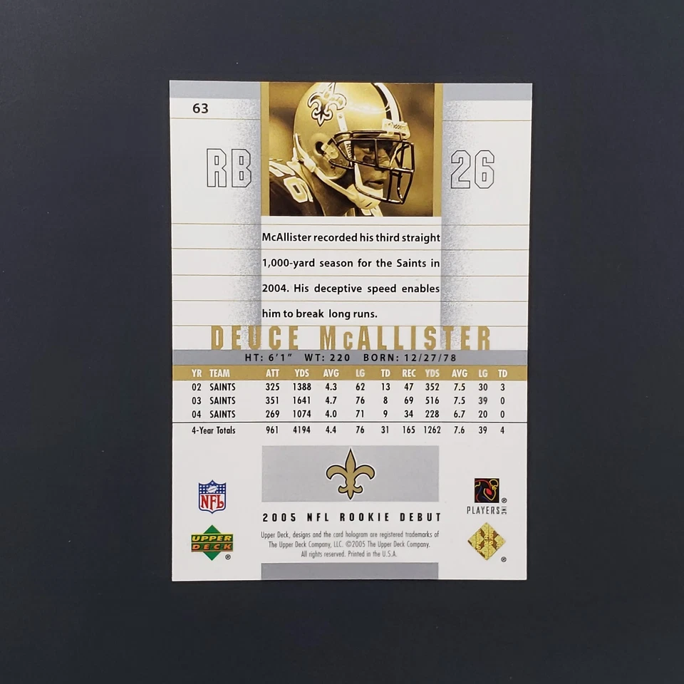 2005 Upper Deck Rookie Debut #63 Deuce McAllister Gold Spectrum /50 - Image 4 of 4