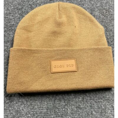 Women's Brown Patch Beanie Knitted Comfortable Headwear Winter Hat
