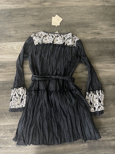 NWT RYU Anthropology Dress Mini Black Lace Button Up Belted Boho Sz M - Picture 2 of 7