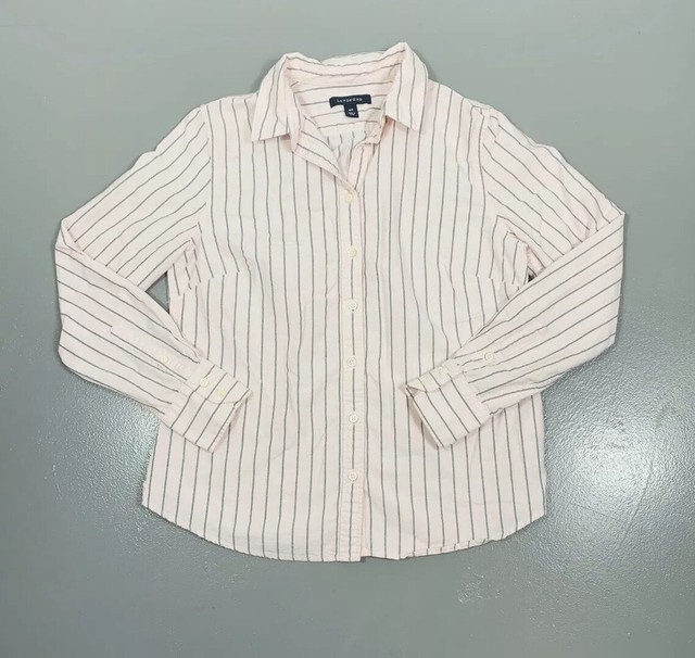 Lands End Oxford Womens 4P Pink Pinstripe Button Down Long Sleeve Shirt