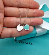 Return to Tiffany & Co. Double Mini Enamel Heart Pendant Silver 16" Necklace