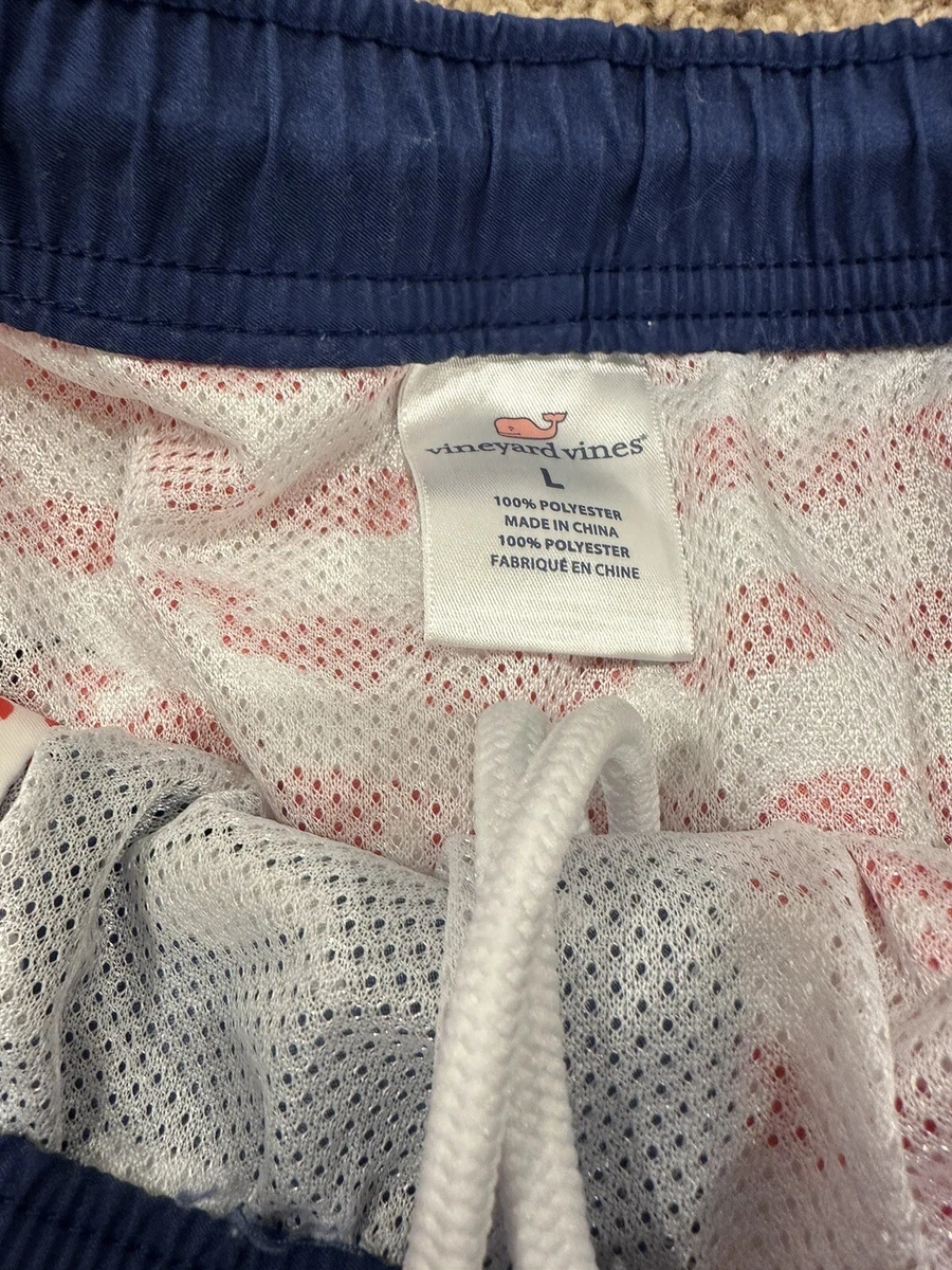 VINEYARD VINES Chappy Swim Trunks USA American Flag Whales MENS L
