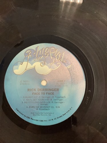 RICK DERRINGER FACE TO FACE LP EX Bluesky JZ-36551 1980 - Picture 3 of 4