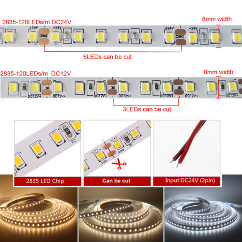 2835 LED light Strip DC24V 12V 120LEDs/m 8mm Width Flexible LED light bar 1M-10M - Picture 2 of 7