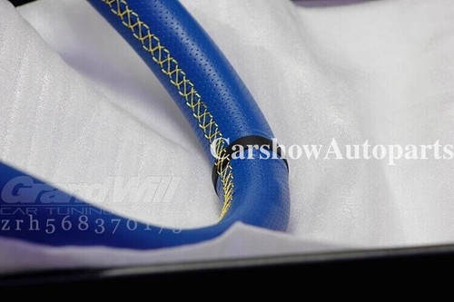 MOMO 350mm 14' Genuine Leather Deep Cone Blue CoverEmbroide Sport Steering Wheel - Picture 9 of 9