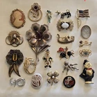 22 OLD Costume Jewelry Brooch Lot Pearl Rhinestone Corocraft ? Swivel Head Clown