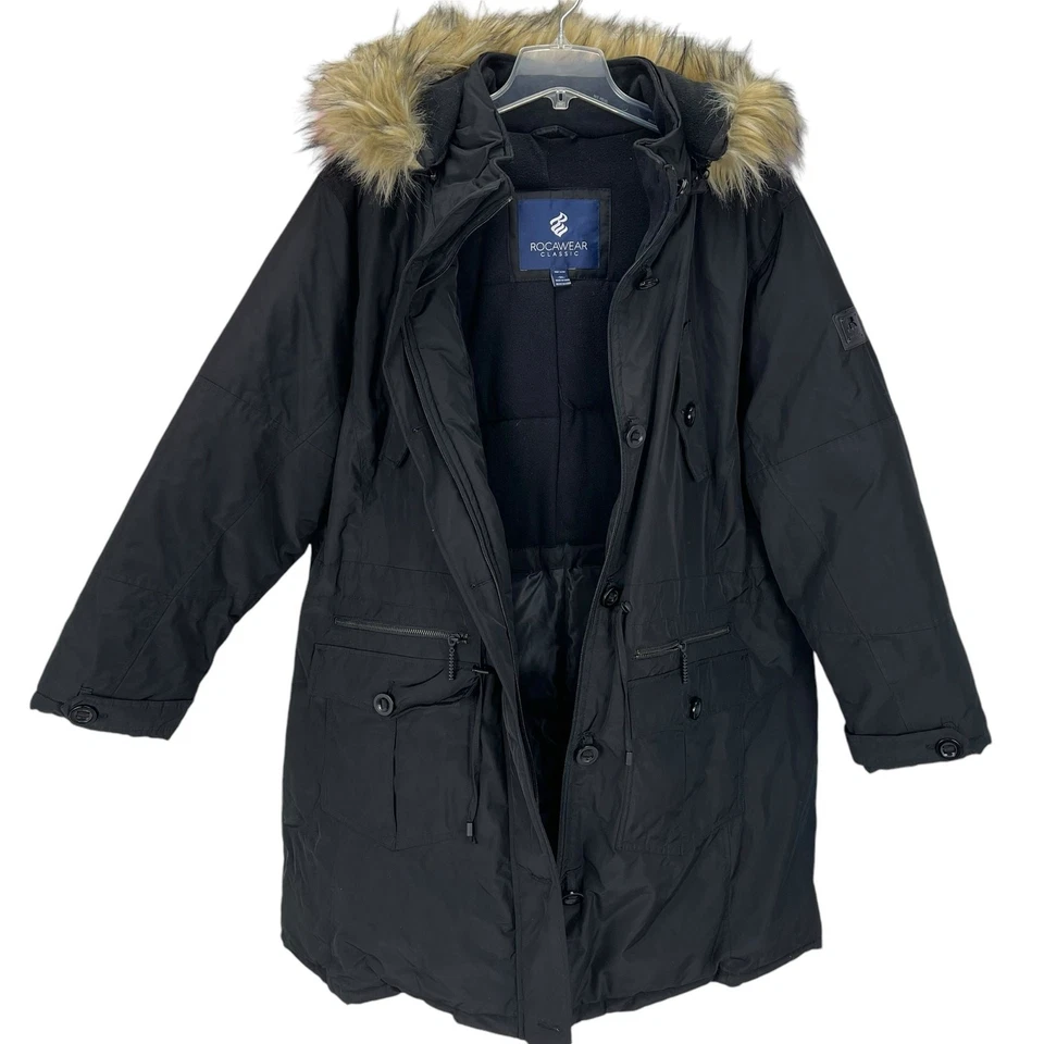 NWT $148 ROCA WEAR CLASSIC Women's HOODED PARKA Faux Fur Trim Black PLUS SIZE 3X - Image 2 of 4