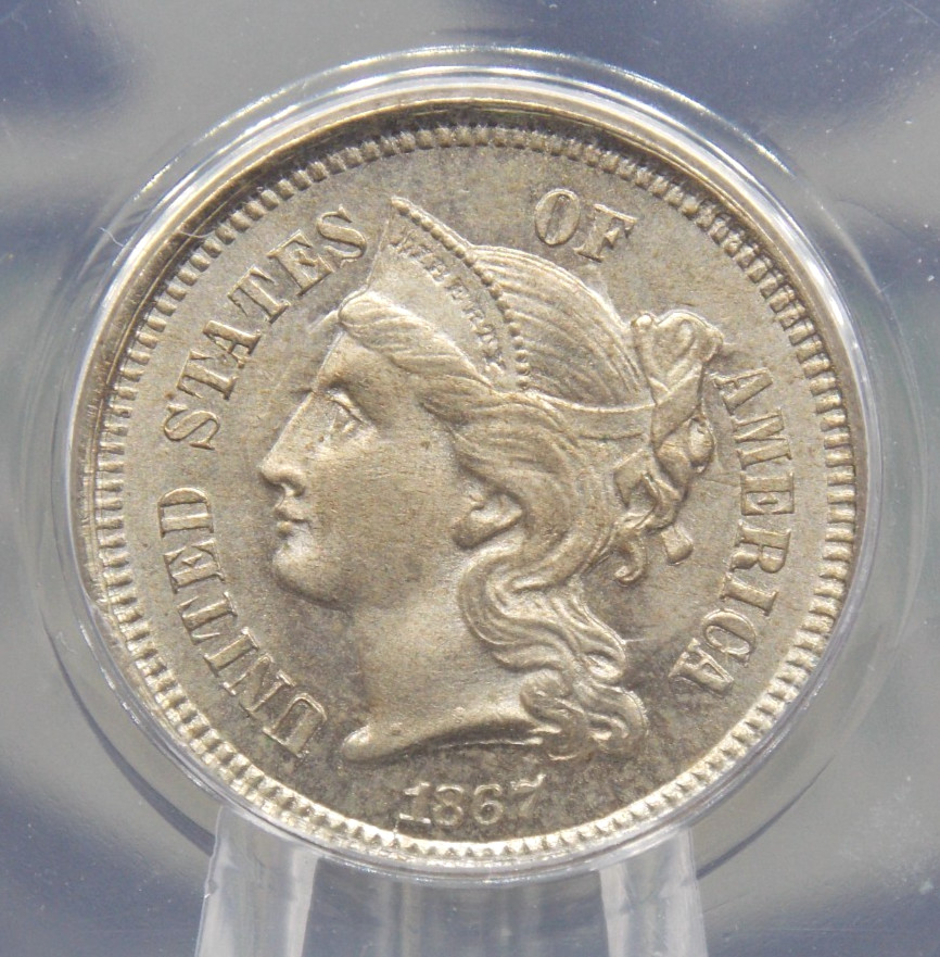 1867 Three Cent Nickel Piece *OBSOLETE* 3CN ANACS MS64 #420 BU Unc ECC&C, Inc.