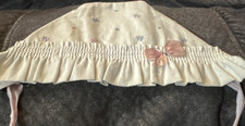 Ivory Floral Cotton Corduroy Newborn Bonnet with Pink Bow and Ruffle
