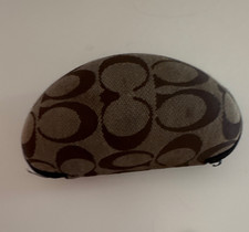Coach Signature C Clamshell Eyeglass Case Brown Beige Monogram Zip Closure