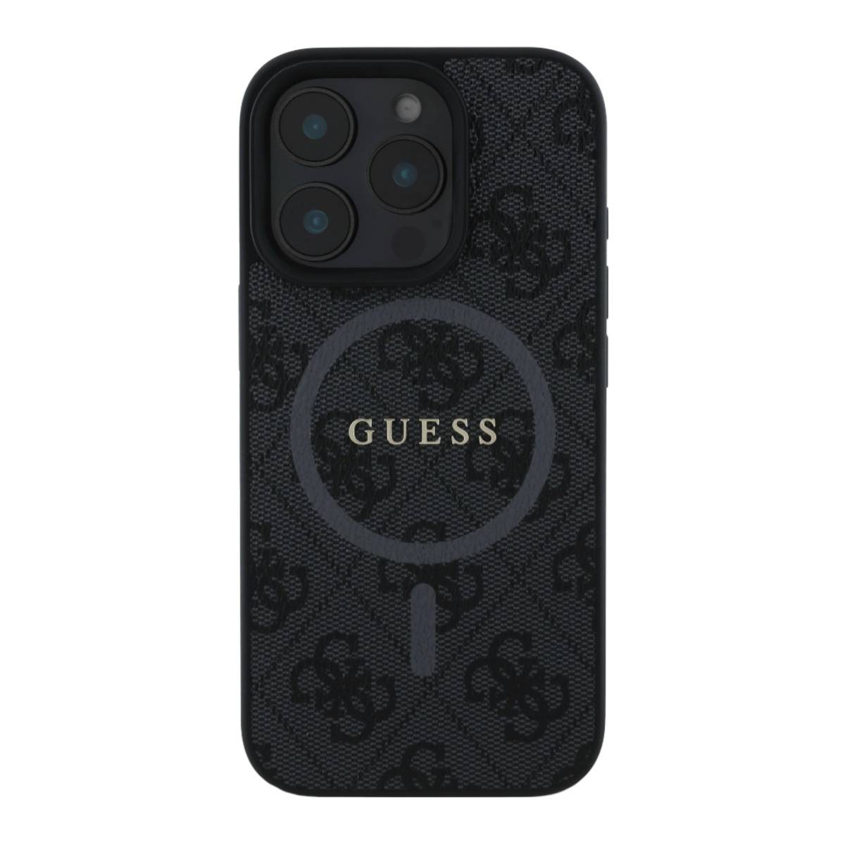 Coque iPhone 16 Pro Guess noire protection antichoc motif imprimé 4G rigide