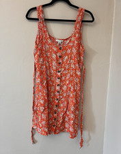 American Eagle Women’s Orange Floral Button-Front Viscose Mini Dress Size M