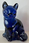 Vintage 1980s Cobalt Blue Fenton Art Glass Sitting Cat Kitten Figurine 3.75"
