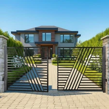 Modern Symmetry Wrought Iron Driveway Gate | Heavy-Duty Metal Front Gate