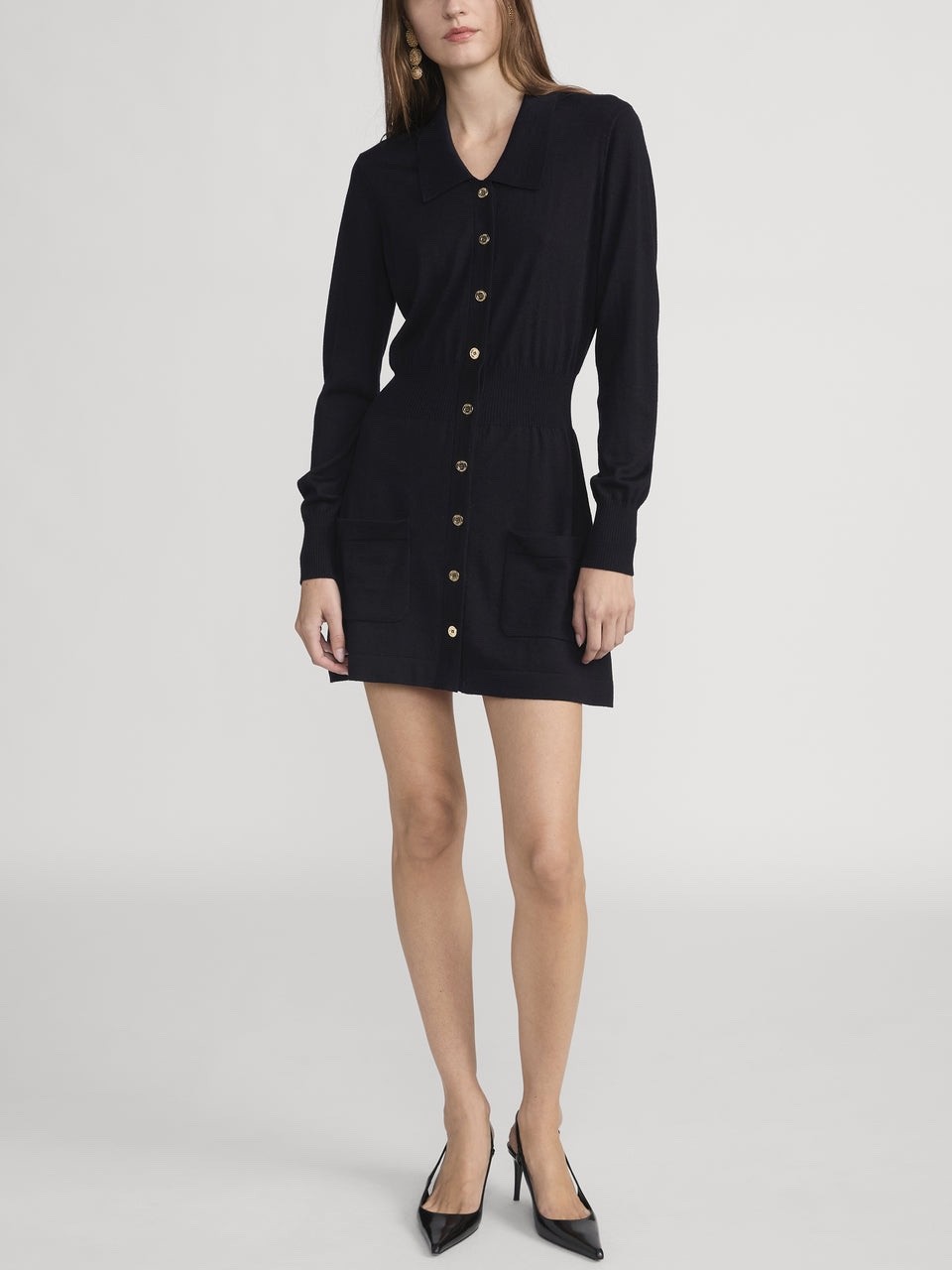 FRAME $598 The Knit Extra Fine Wool Polo Mini Dress Black size XS