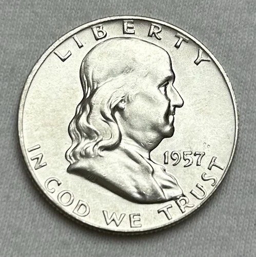 1957 D FRANKLIN HAF DOLLAR BU 90% SILVER