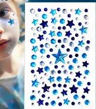 CraftbuddyUS MIXED Star &Round Self Adhesive Clear &Blue Diamante Stick On Gems