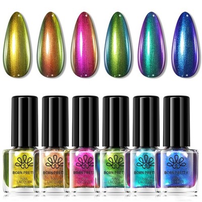 Born Pretty Chameleon Nail Polish Set, 6 Colors Chrome Holographic Metallic G...