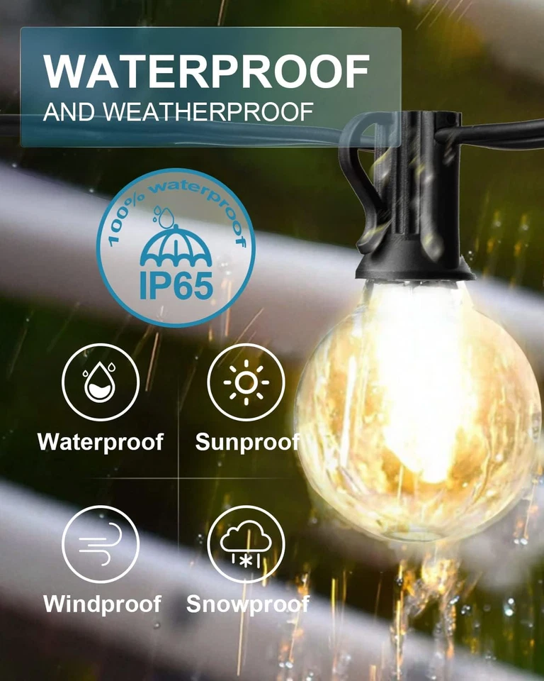 Cadena de luces para exteriores de 200 pies, cadena de luces LED para bistró con irrompible G40 Vint Foto 3 de 4