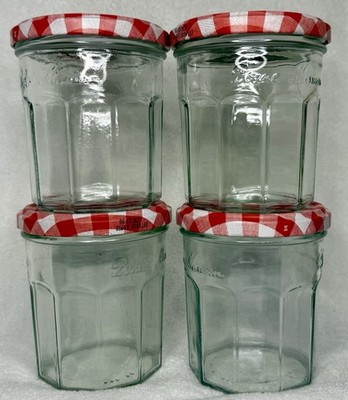 4 Bonne Maman Jars 13oz Clean Empty Glass Jam Jelly Jar Gingham Red Lids Craft