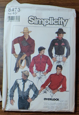 Simplicity Western Shirt Mens 8473 Sz 40 NOS Uncut FF Sewing Patten Calvary