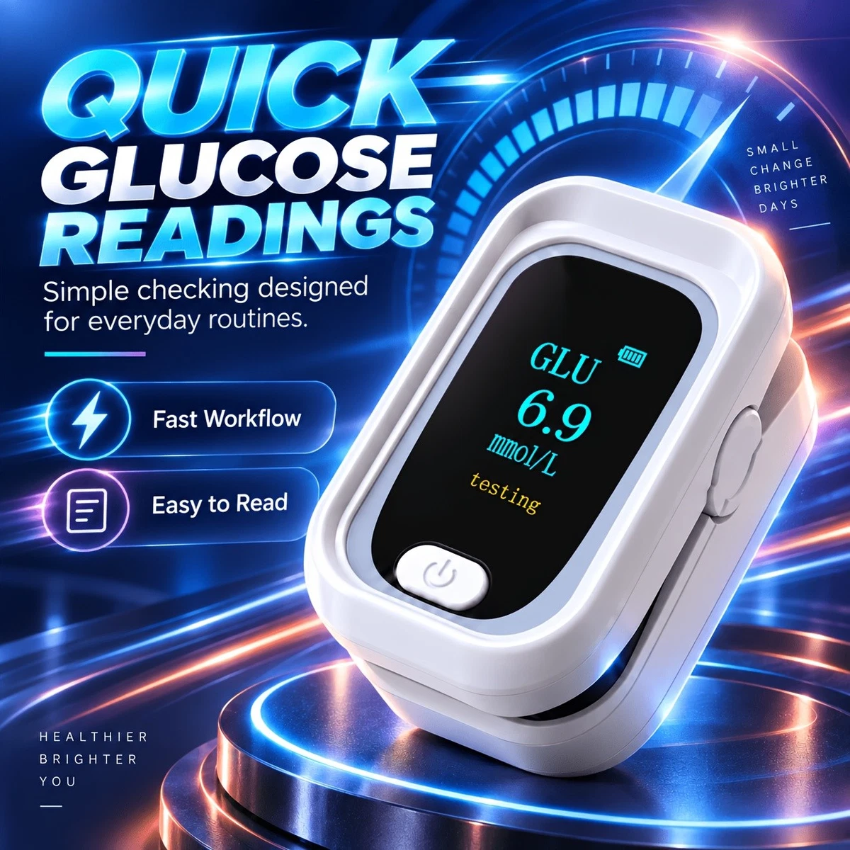 Monitor de salud de la yema del dedo 2 en 1 no invasivo glucosa en sangre SpO2 pulso PI probador