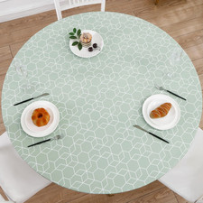 Round Vinyl Fitted Tablecloth with Flannel Backing Elastic Edge Design Table Cov