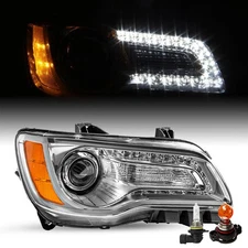 Chrome Headlight For 2011-2014 Chrysler 300 LED DRL RH Passenger Side Headlamps