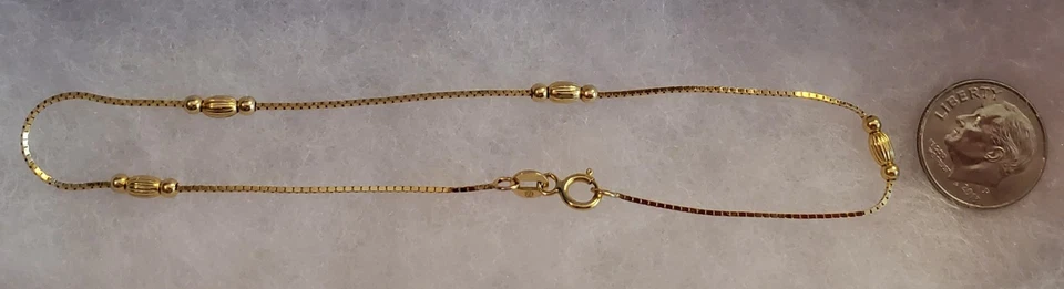 Fußkettchen in 14K italienischem Gold mit vier Perlenstationen - 9 Zoll - Bild 1 von 4