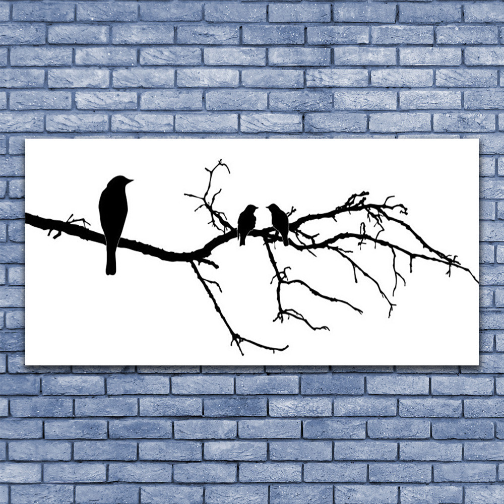 Art oiseaux branche impression sur verre 140x70 avec finition brillante