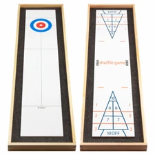 2-in-1  Wood Mini Shuffleboard and Curling Tabletop Game Board (No Pucks)