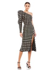 NEW IEENA MAC DUGGAL One Shoulder Polka Dot MIDI DRESS Size 12 $398 PUFF SLEEVE