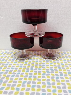 Cavalier CRISTAL D'ARQUES-DURAND Ruby Red Glass Champagne Tall Sherbet set of 3