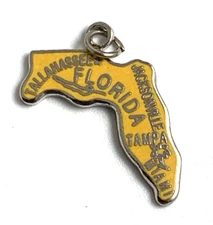 Florida State Charm Enamel | Silver Plate | Yellow | 3/4" | New Old Stock