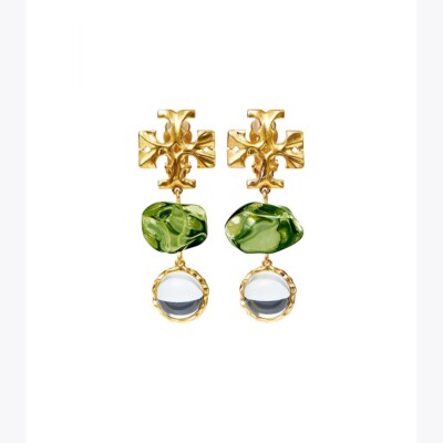 トリーバーチ ピアス ROXANNE DROP EARRING Brass & Clear Tory Burch Roxanne Double-drop Earrings Clip-On Rolled Brass